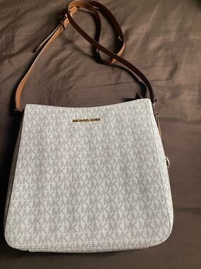 Michael Kors White Logo Crossbody Bag with Brown Strap